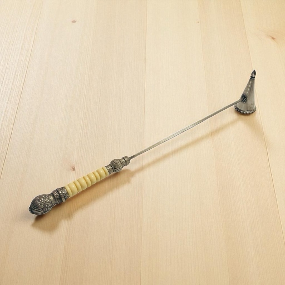 Candle Snuffer 16.5 Long & Elegant Victorian Silver Plated  Bovine bone ca.1900